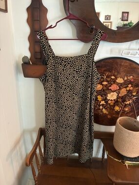 Vintage Black Dress with Cream Dot Pattern